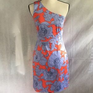 NWT J.CREW One Shoulder Floral Dress Size 2 Coral Blue Resort Wedding Guest